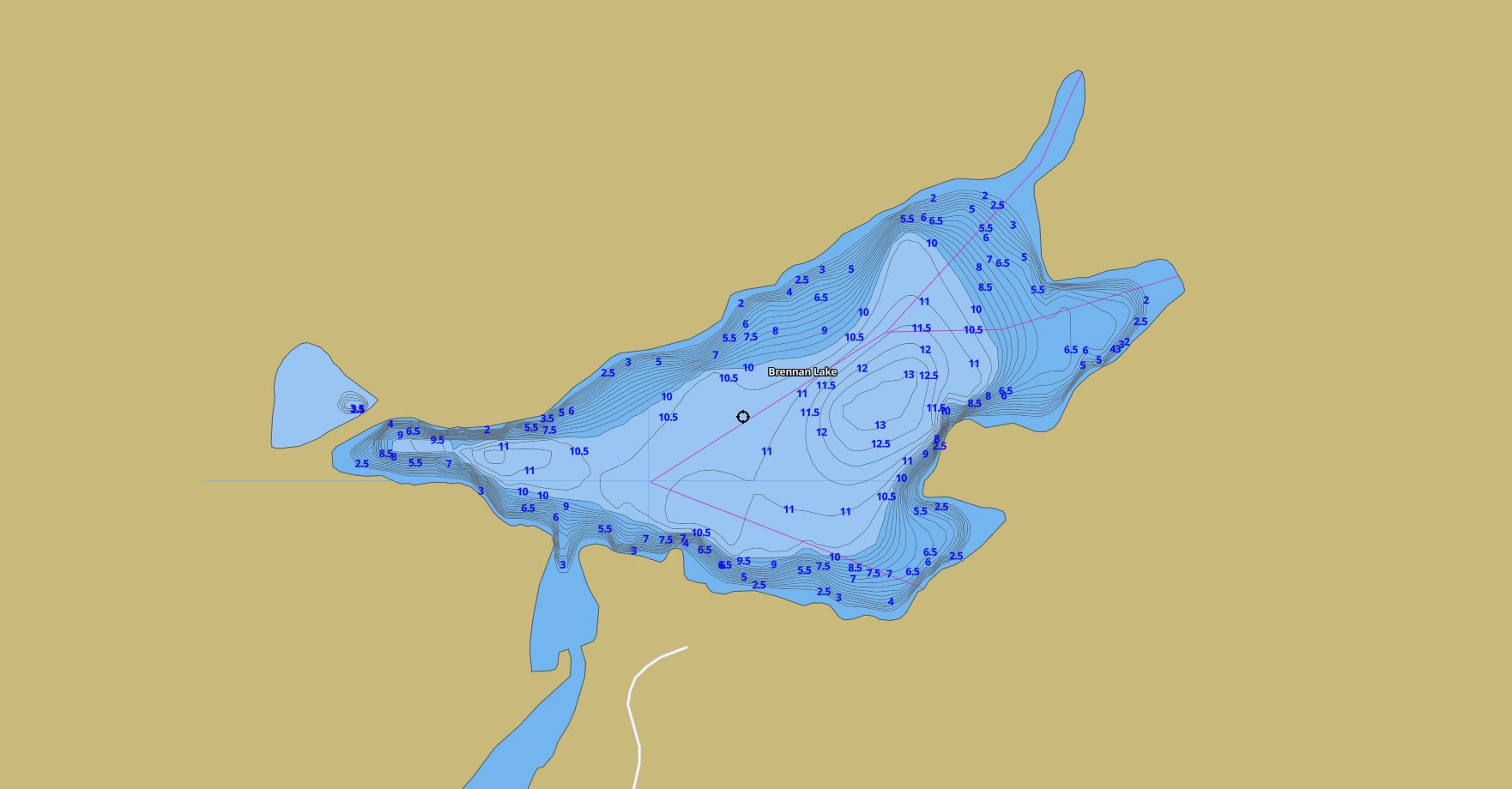 Contour Map of Brennan Lake in Municipality of Seguin and the District of Parry Sound
